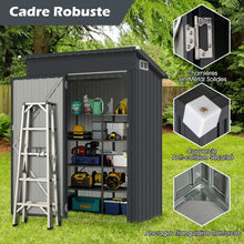 Load image into Gallery viewer, Abri de Rangement Toutes Saisons Abri  Outils Utilitaire avec Toit en Pente Porte Ouvrante Arations Cadre en Mtal Galvanis Gris -