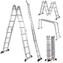 Load image into Gallery viewer, Échelle Polyvalente 5 en 1 avec 2 Montants 4 Plis 15 Echelons Pliable et Multifonction Capacité 150kg en Aluminium -