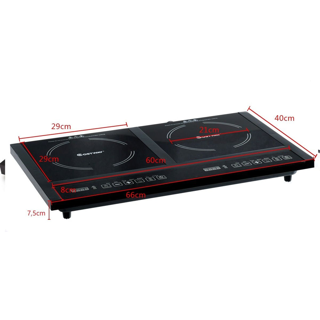 Double Plaque de Cuisson Electrique en Vitrocéramique 1800W+1800W 2 Zones 8 Niveaux de Température/Puissance Variables Noir -