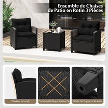 Load image into Gallery viewer, Ensemble de Meubles 3 Pièces de Patio en Rotin Charge 180KG Salon de Jardin 2 Fauteuils Table Basse avec Plateau Noir/Beige/Blanc -