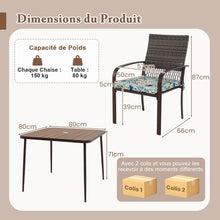 Load image into Gallery viewer, Ensemble de Meubles de Patio 5 Pices Salon de Jardin 4 Fauteuils en Rotin avec Coussins et Table Carre avec Trou pour Parasol -