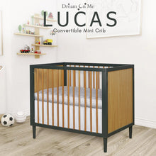 Load image into Gallery viewer, Dream on Me Lucas Mini Modern Crib with Rounded Spindles I Convertible Crib I Mid - Century Meets Modern I Portable Crib