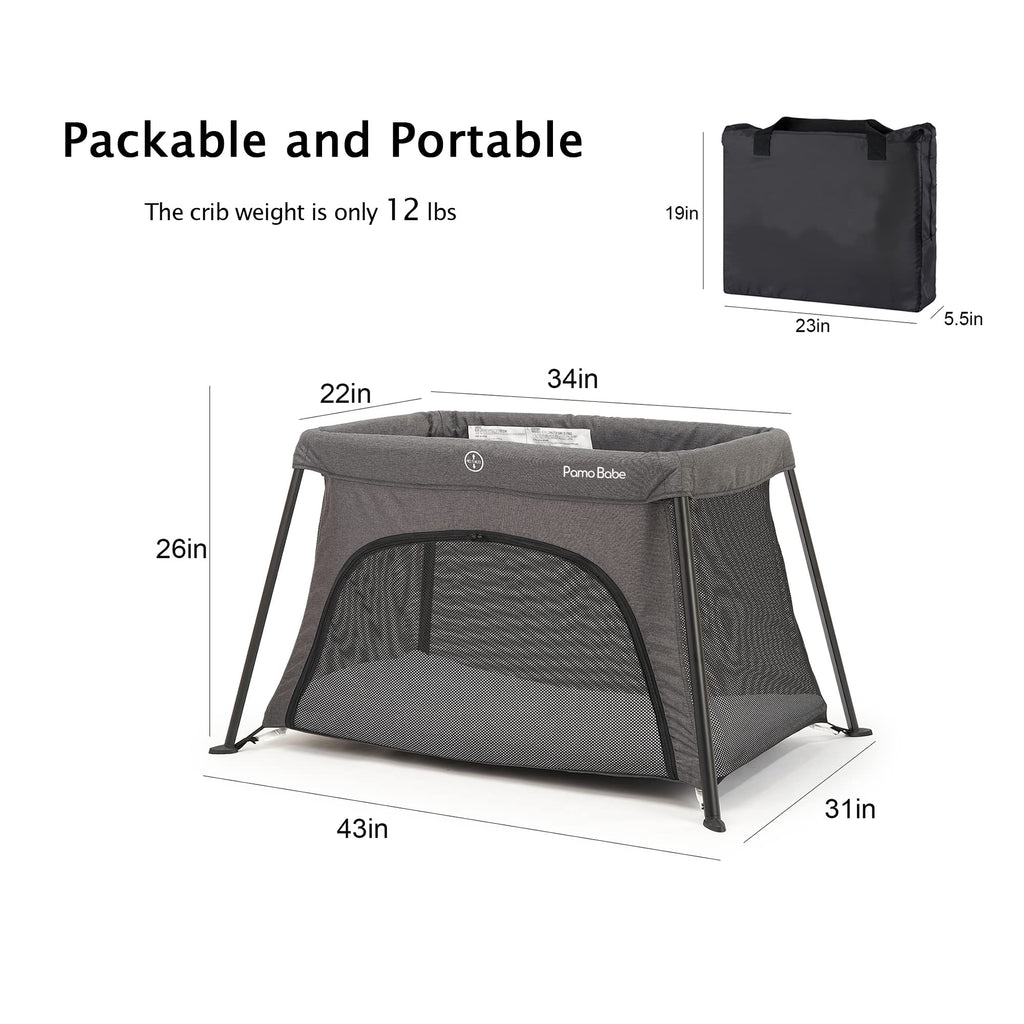 Portable Crib for Baby Travel with Soft Mattress